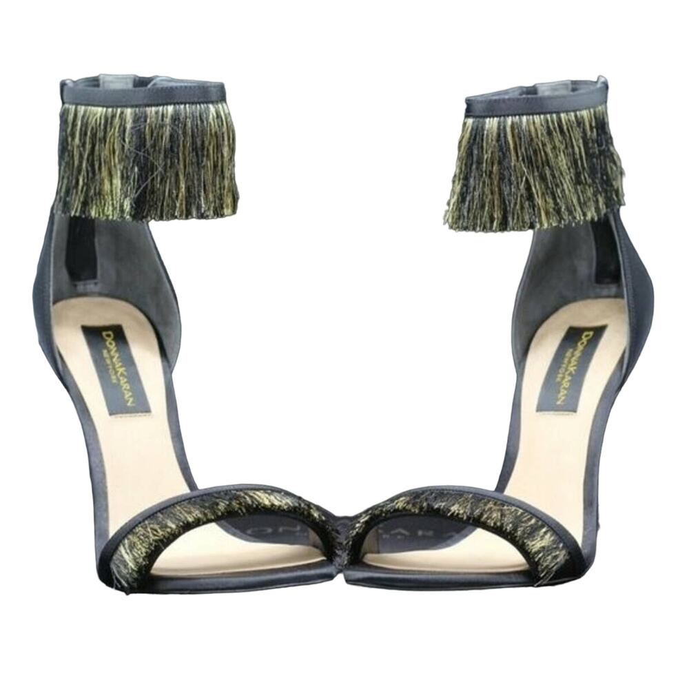 Donna Karan Val Black and Gold Fringe Heels -New size 8.5